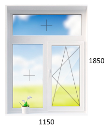 Двухстворчатое т-образное окно - 1150 х 1850 мм