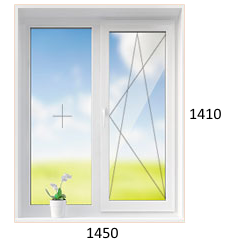двухстворчатое окно в дом 121 серии 1450 х 1410 мм