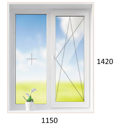 Двухстворчатое окно в дом 137 серии 1150 х 1420 мм