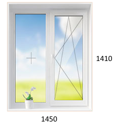 Двухстворчатое окно в дом 504 серии 1450 х 1410 мм