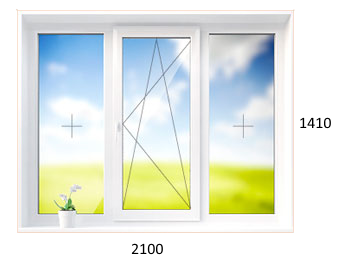 Трехстворчатое пластиковое окно в дом 600.11 серии 2100 х 1410 мм