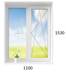 Двухстворчатое окно в брежневку 1-128 1100 х 1530 мм