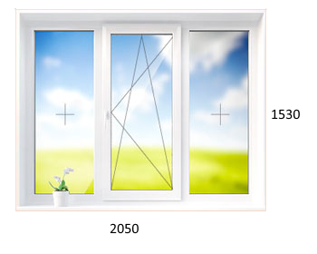 Трехстворчатое окно в брежневку 1-128 2050 х 1530 мм