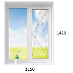 Двухстворчатое окно в кирпичную хрущевку 1150 х 1420 мм
