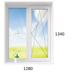 Двухстворчатое окно в панельную хрущевку 1280 х 1340 мм