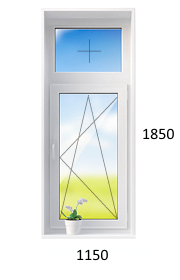 Одностворчатое окно с сталинский дом фрамугой - 1150 х 1850 мм