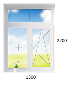 Двухстворчатое т-образное окно 1300 х 2200 мм